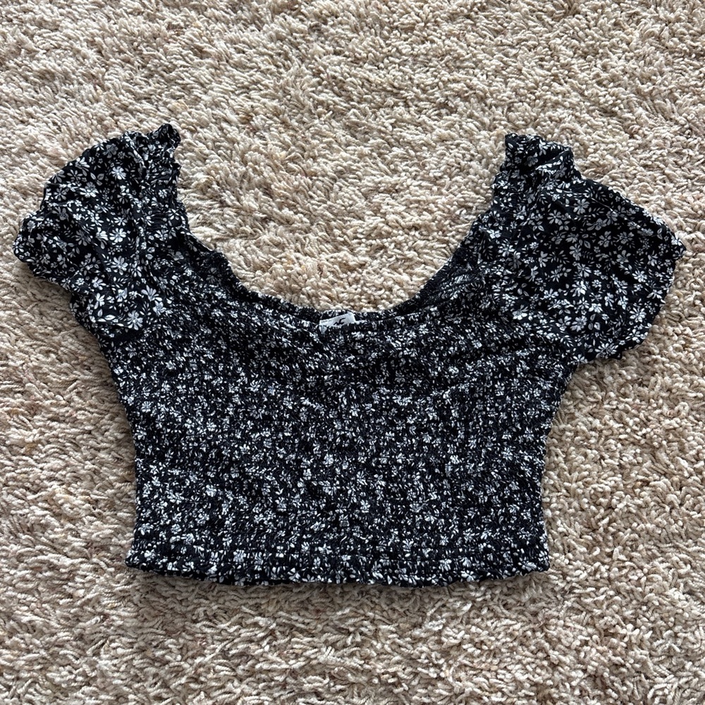 Hollister Black Floral Smocked Crop Top